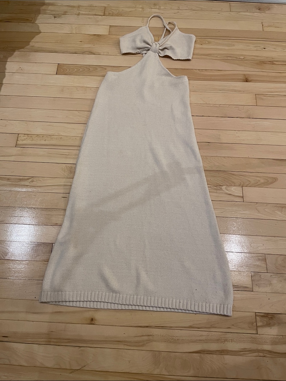 Petal & Pup Soft Cream Knit Dress Summer Cut-Out Flattering
